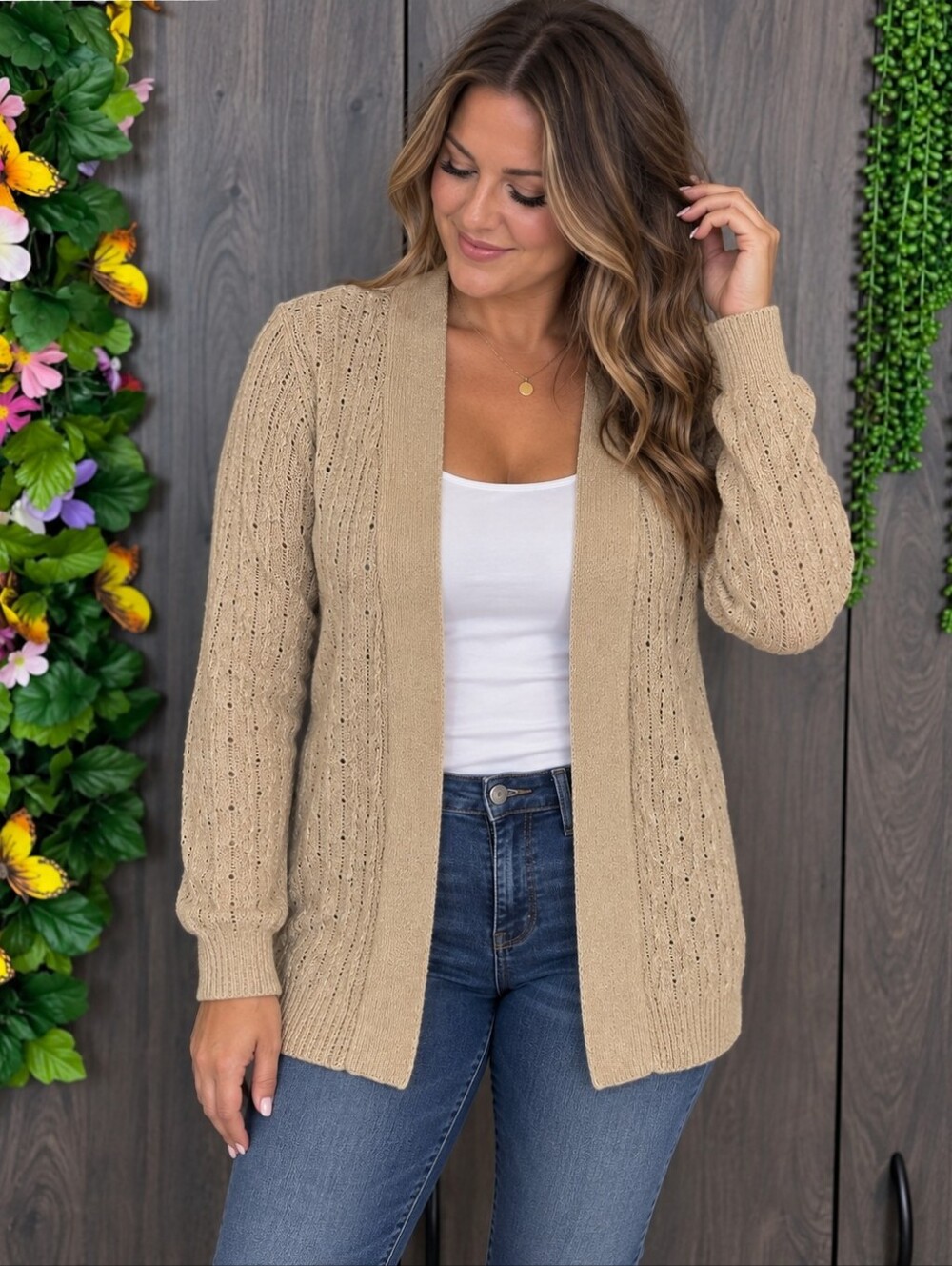 Banana Republic Gold Glimmer Open Front Pointelle Cardigan Size Large